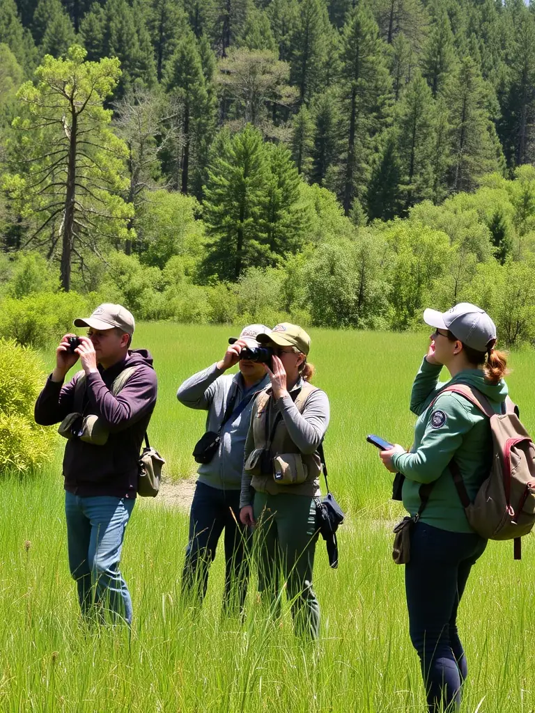 A photograph of ACCA members conducting a wildlife census in a protected area, illustrating the association's commitment to monitoring and managing local species.