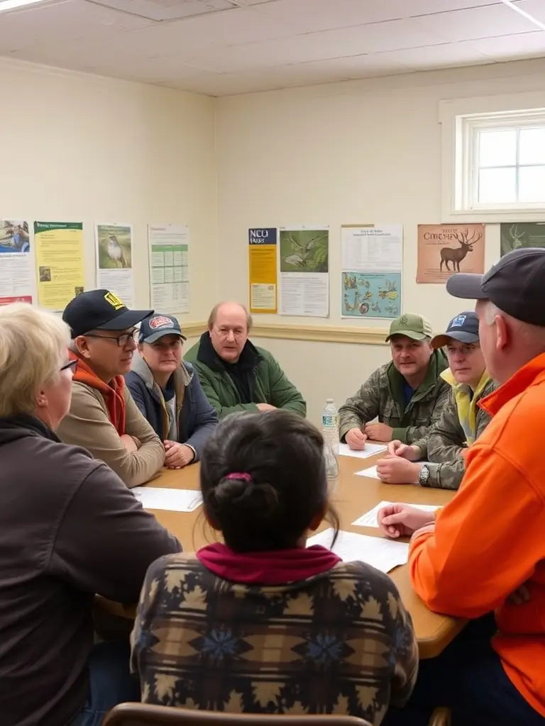 A photograph of ACCA members conducting a workshop for local hunters, teaching them about sustainable hunting practices and wildlife conservation.